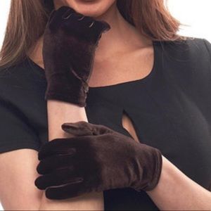 Brown velvet wrist gloves with elastic cuff